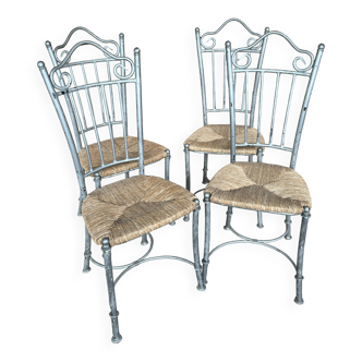 Chaise de bistrot en fonte et paille 1930