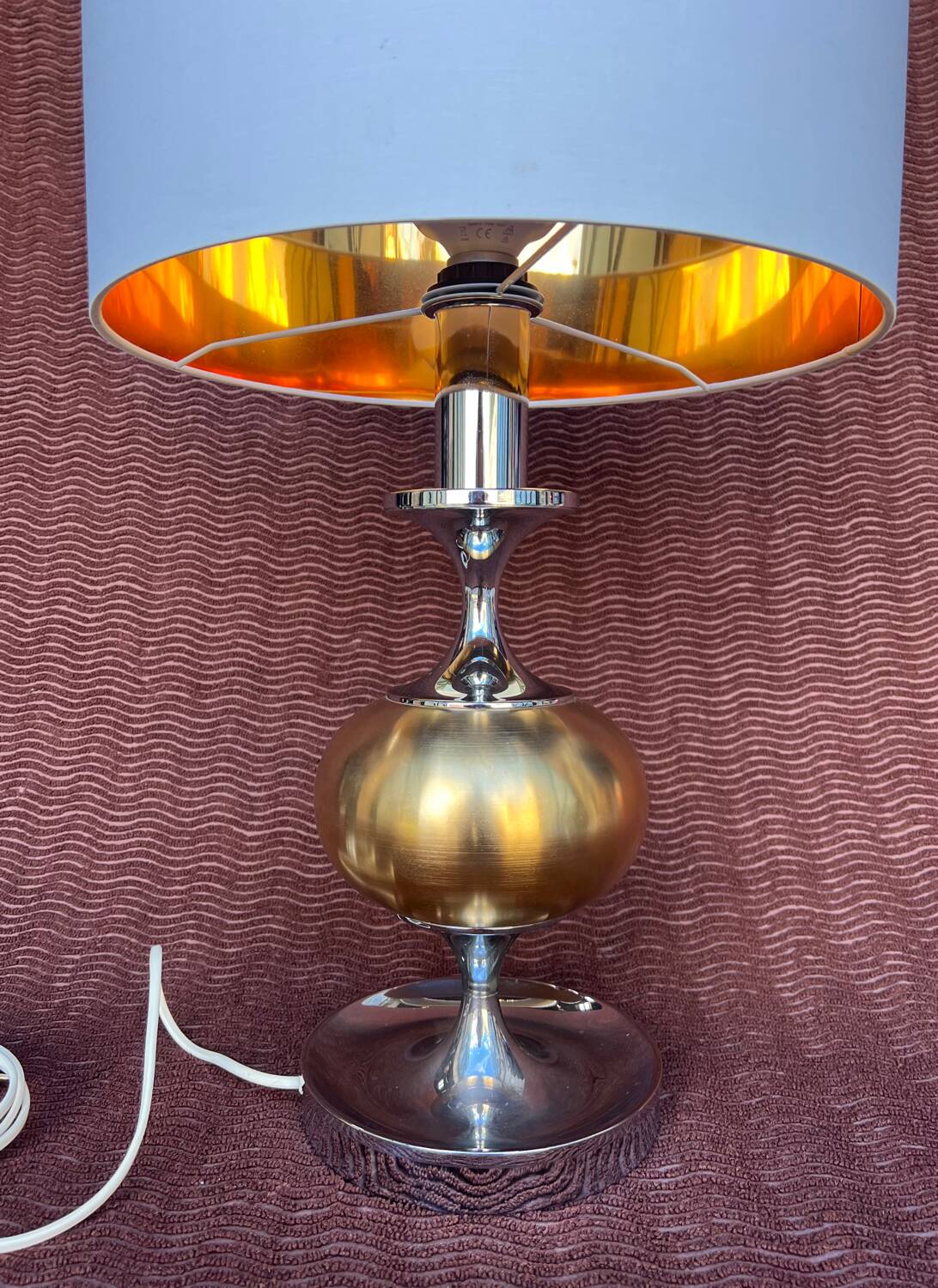 VINTAGE 1970 LARGE FORMAT LAMP CHROME BASE 1 BRUSHED ALUMINIUM BALL DO