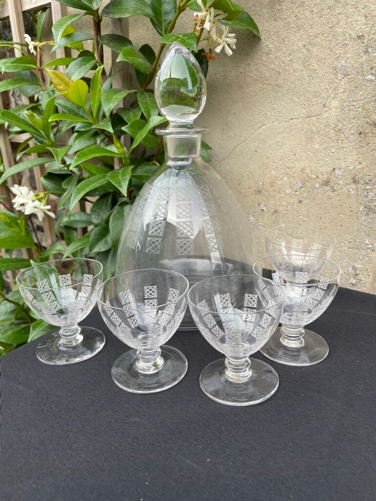 Port service – blown and engraved crystal – Art Deco