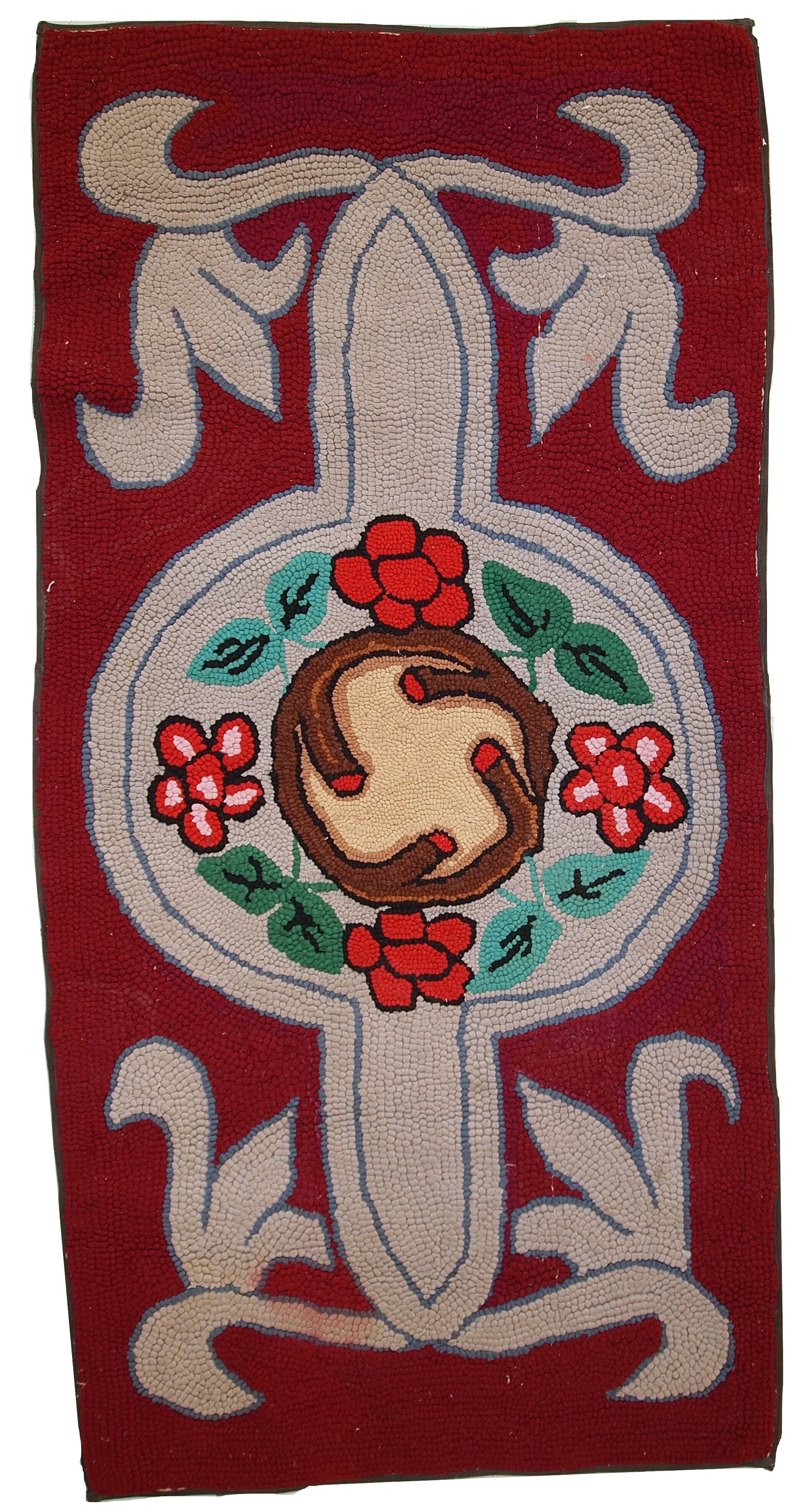 Tapis antique fait main Hooked américain 67cm x 135cm (1930s)
