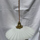 Vintage suspension opaline pleated lampshade with golden threads and claw socket.