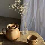 Vintage brutalist stoneware pink wine cooler pitcher H19