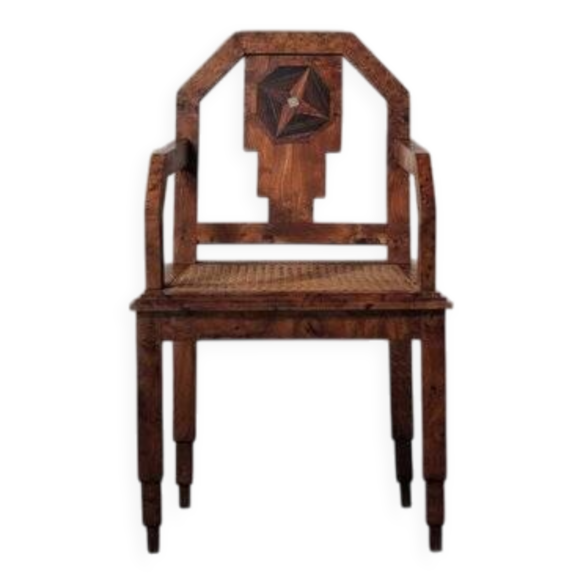 Art Deco armchair, marquetry and cane, circa 1930