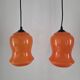 Pair of orange Opaline pendant lights, 1970s