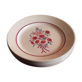 Lot 6 plates flat Badonviller Francine eyelets blue red 1940