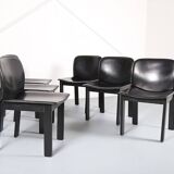 Lot de 6 chaises de salle à manger en bois et cuir noir