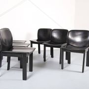 Lot de 6 chaises de salle à manger en bois et cuir noir