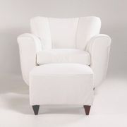 2 sets of Italian armchair with pouf in white fabric, Italy, 1940s