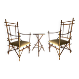 Vintage Italian Armchairs and Coffee Table in Bamboo and Brass by Paolo Traversi, 1970s, Set of 3