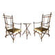 Vintage Italian Armchairs and Coffee Table in Bamboo and Brass by Paolo Traversi, 1970s, Set of 3