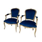 Pair of Louis XV style armchairs in blue velvet