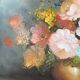 Vintage decorative table featuring a floral still life, signed Frederik.