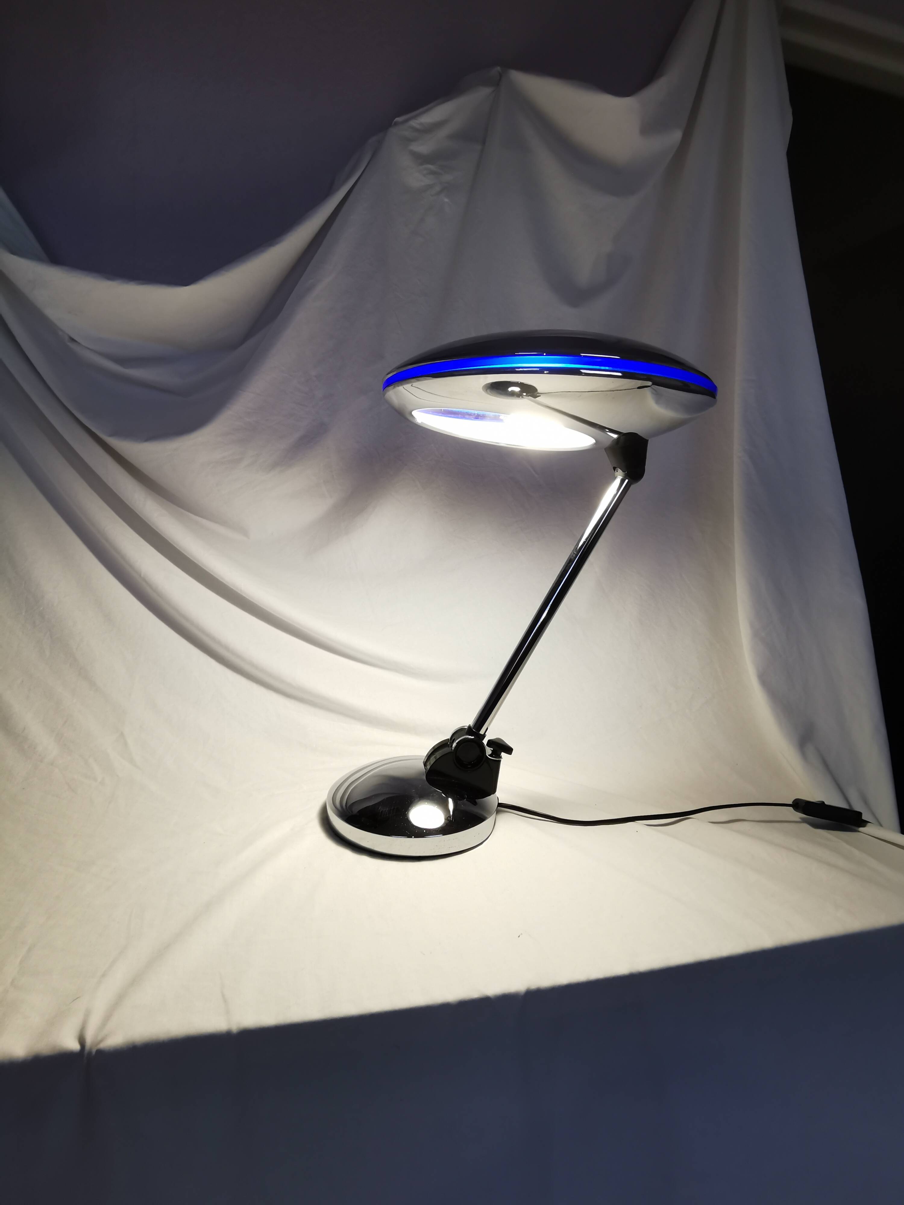 Adjustable chrome metal UFO lamp, space age, UFO, Aluminor, France, 1980.