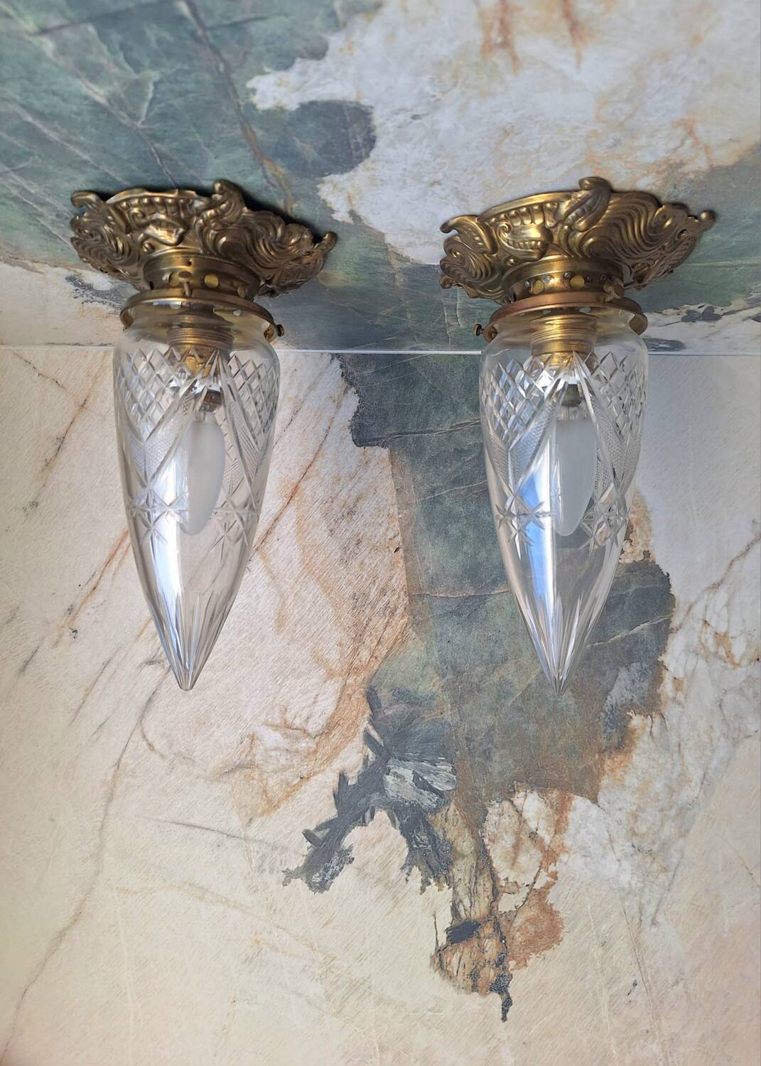 Pairs of art deco ceiling lights, antique lighting fixtures