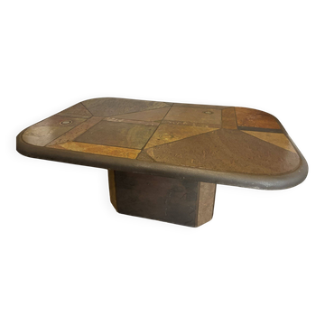 Paul Kingma brutalist coffee table, stone and brass, 1980s