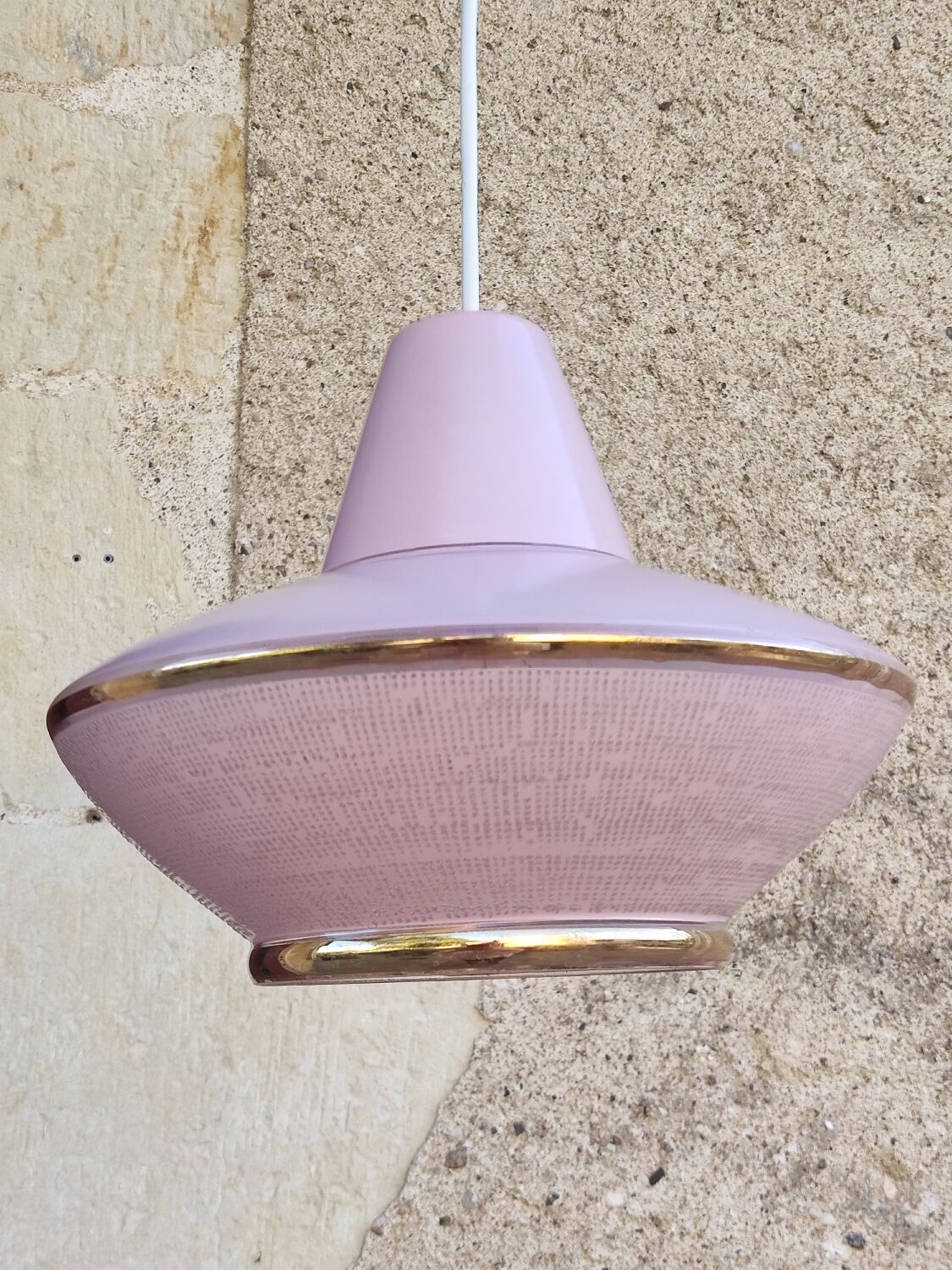 Vintage pink glass pendant light in Space Age style