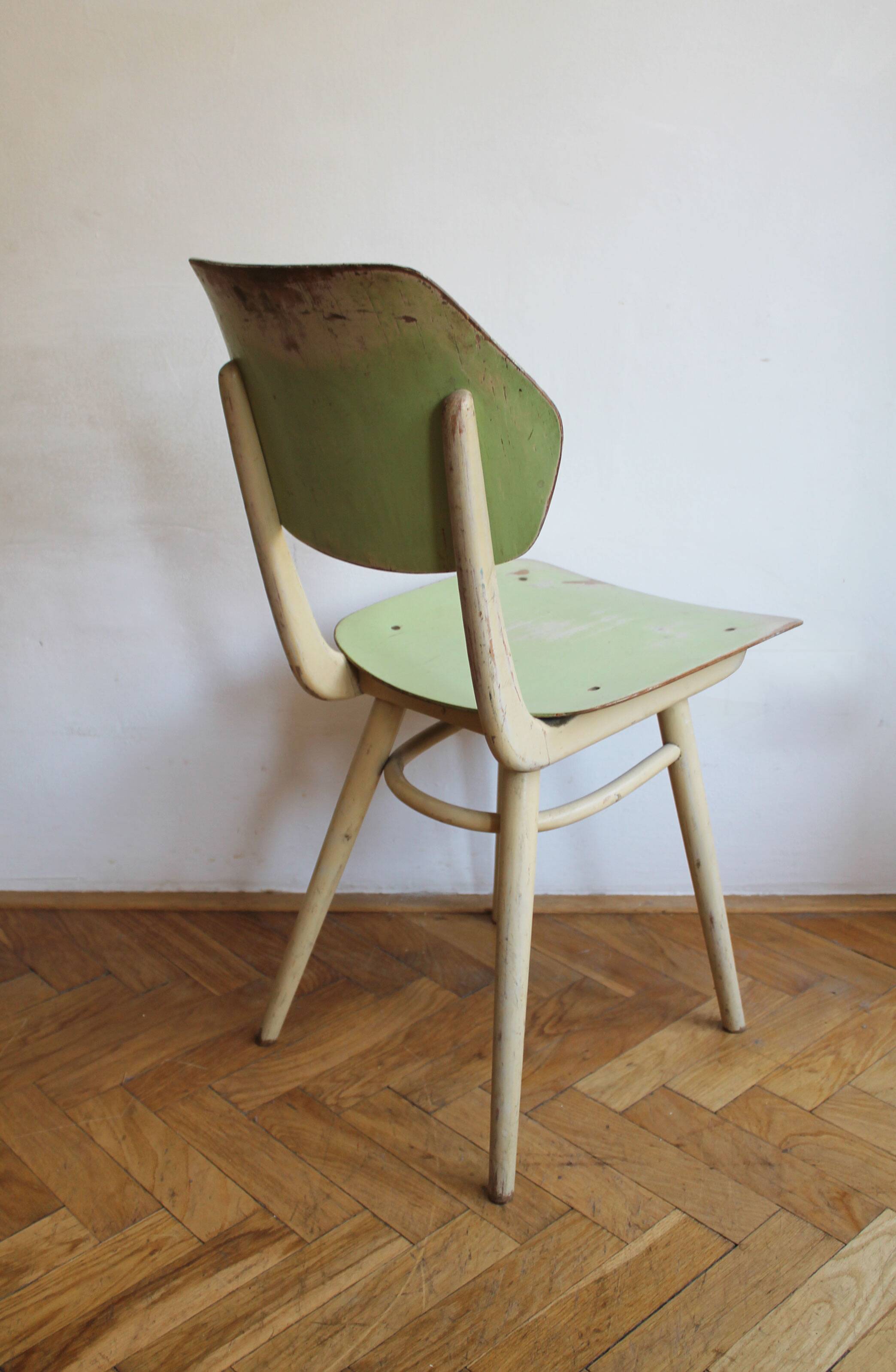 Set of 6 vintage TON chairs in painted wood, Czechoslovakia, 1964