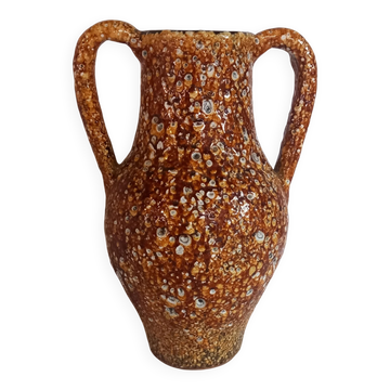 Vase amphore vintage en céramique "Fat Lava" - Émaux miel - Années 60