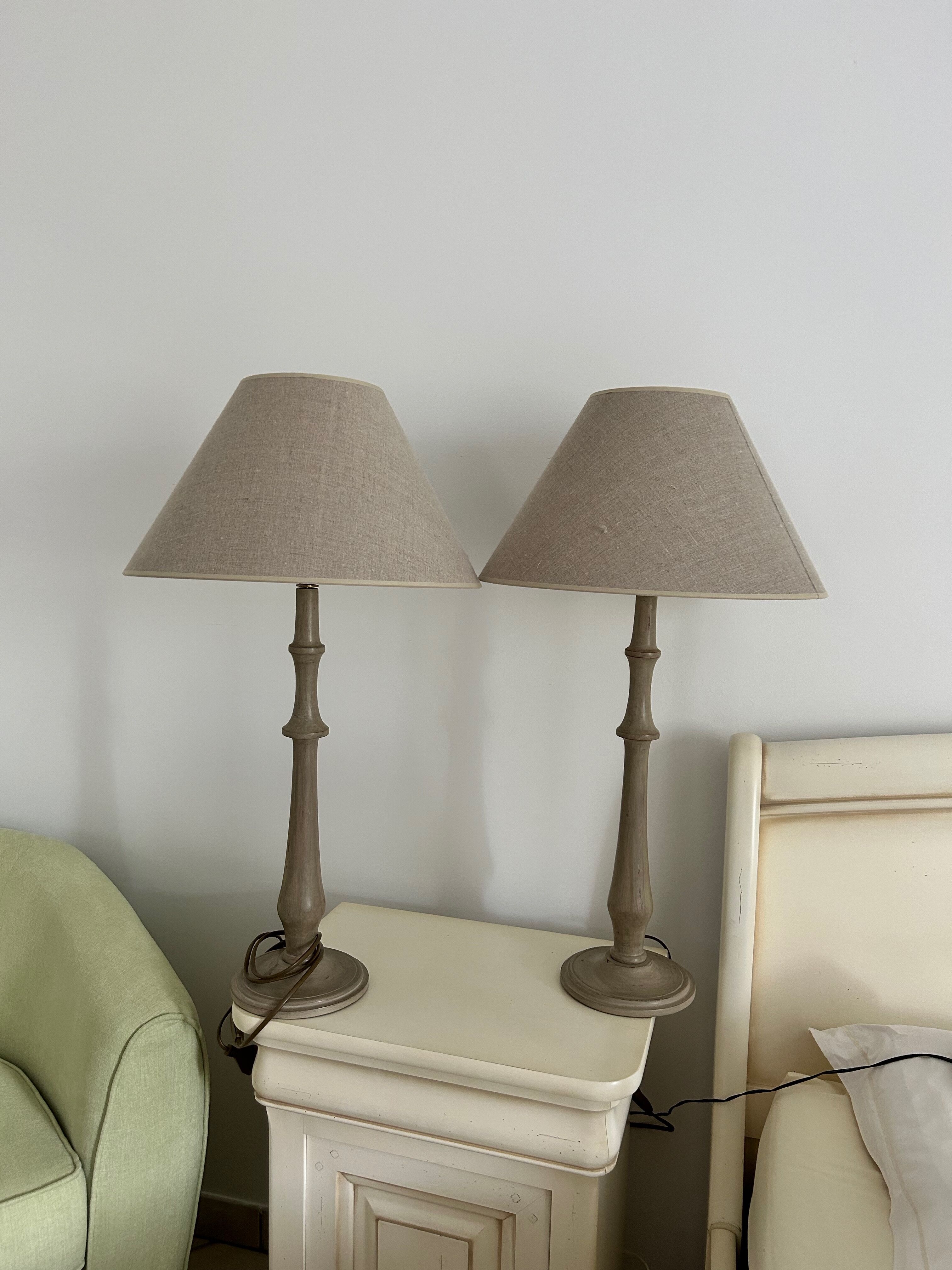 Two magnificent wooden bedside lamps