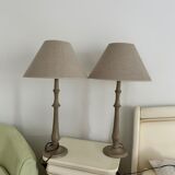 Two magnificent wooden bedside lamps