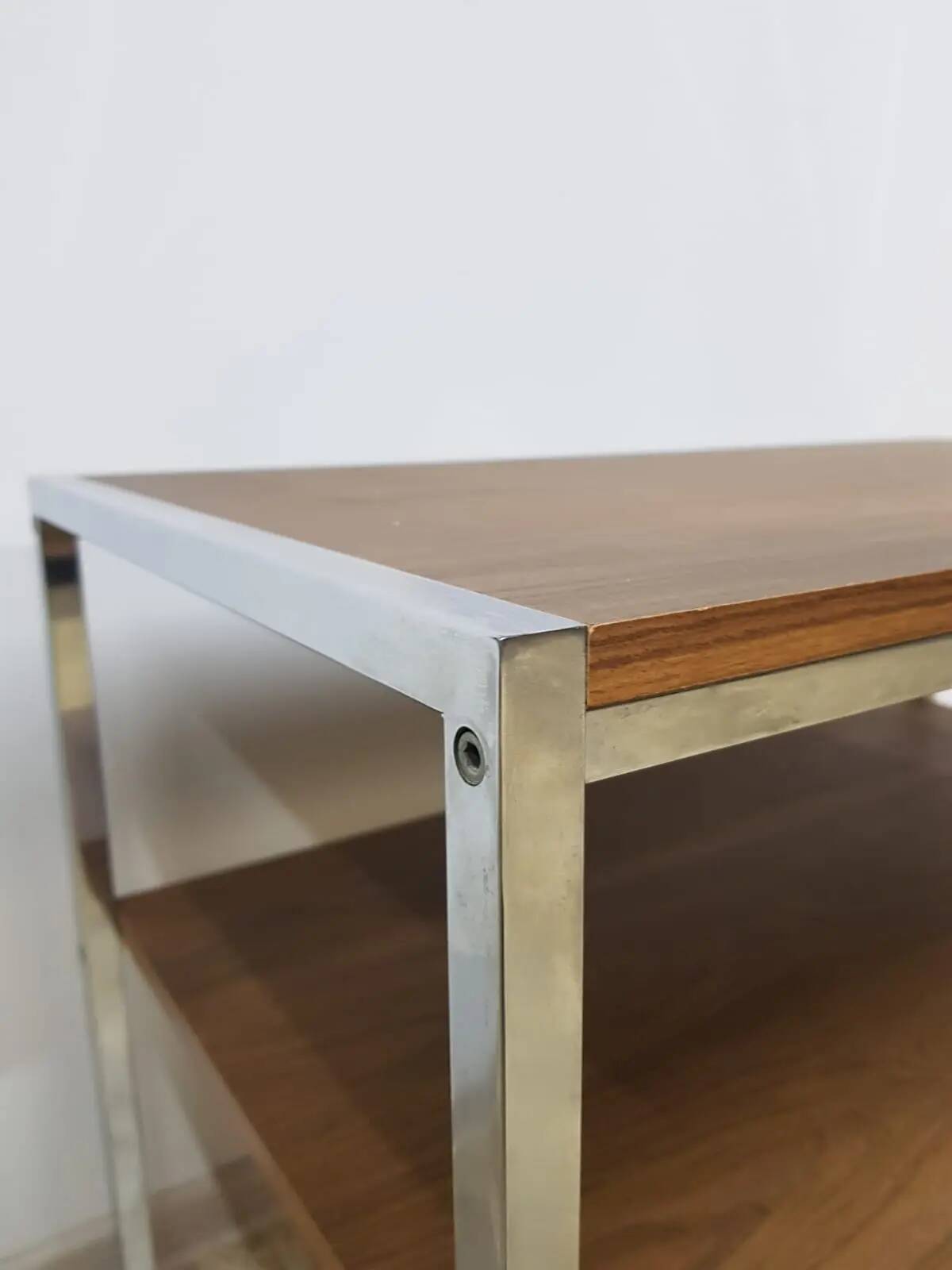 Mobile side table, brown, veneer, chrome-plated steel, Germany, 1970s.