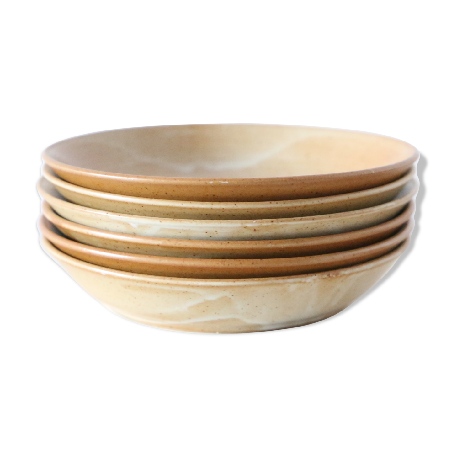 Set of 6 hollow sandstone plates, sandstone village, vintage French