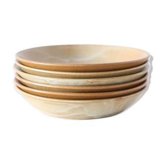 Set of 6 hollow sandstone plates, sandstone village, vintage French