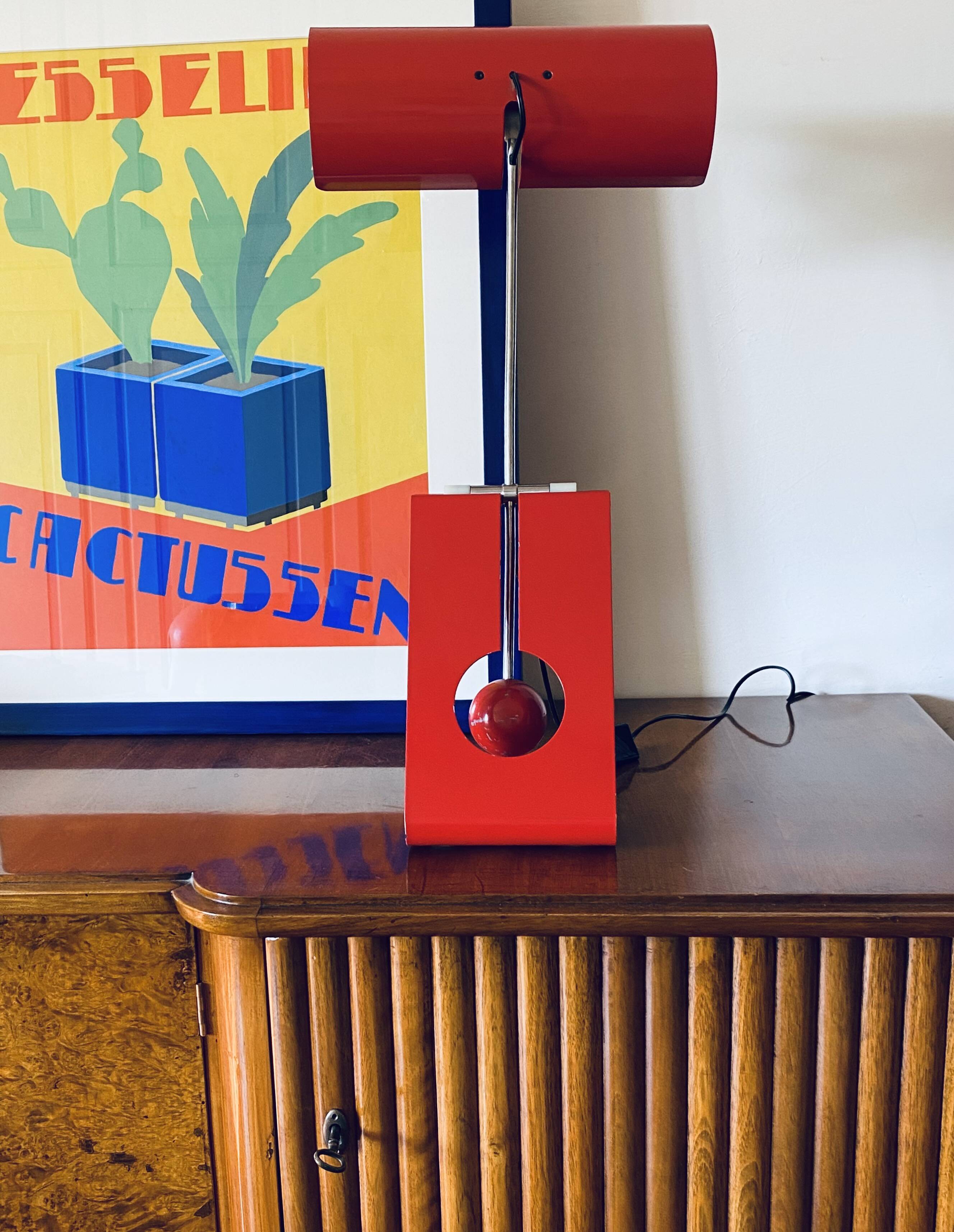 Mauro Martini, red 'Picchio' woodpecker table lamp, F.lli Martini Italy 1970s