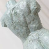 Light blue clay ceramic torso statue – mid-century design sculpture, heavy studio piece
