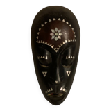 Africa mask in shell wood inlaid Ivory Coast Baoulé African art 1989 old vintage