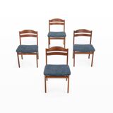 Set of 4 vintage dining chairs in teak and blue fabric