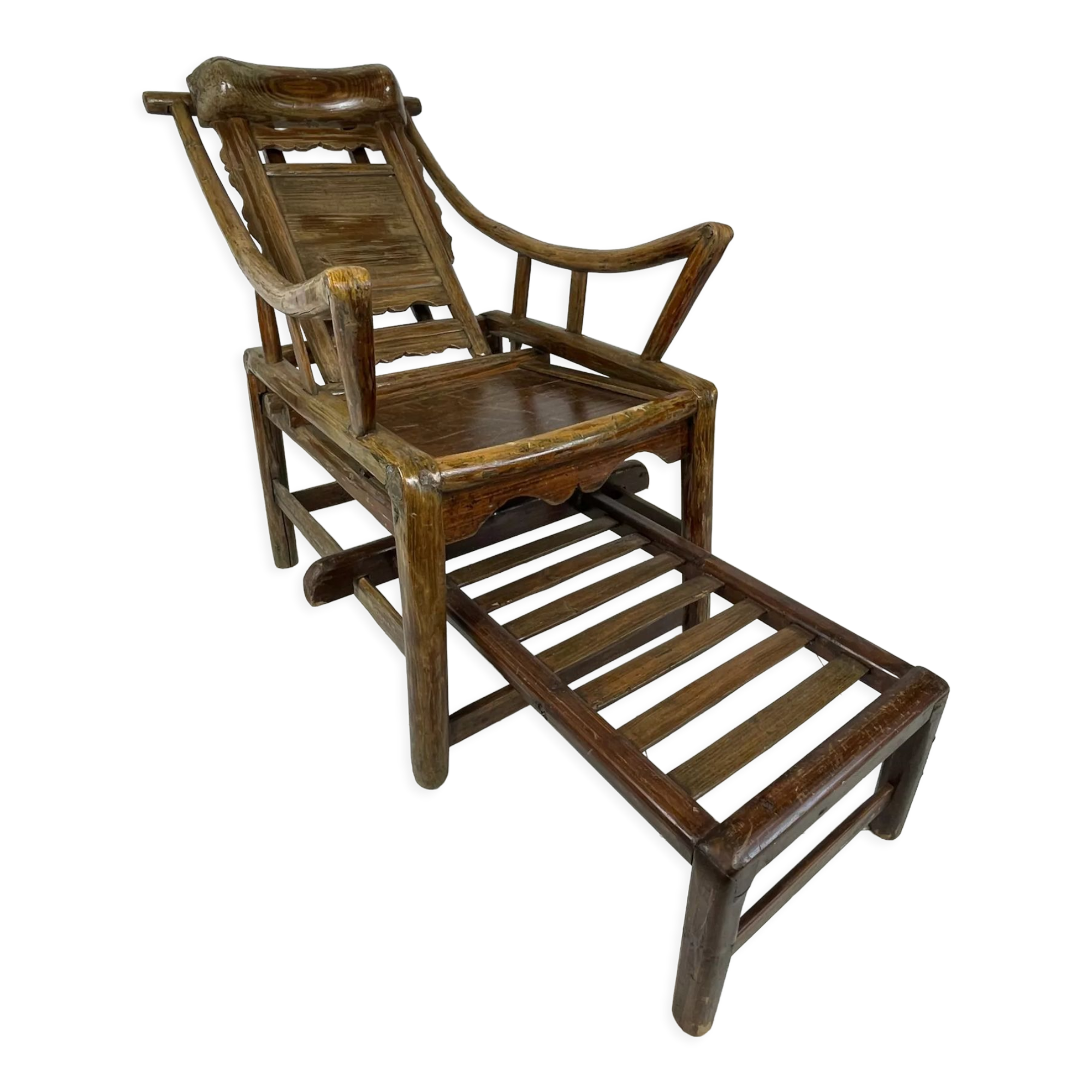 Antique chinese handcrafted bamboo lounge chair, 1900