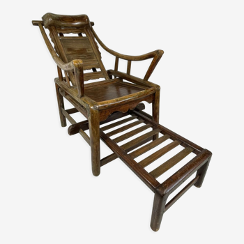 Antique chinese handcrafted bamboo lounge chair, 1900