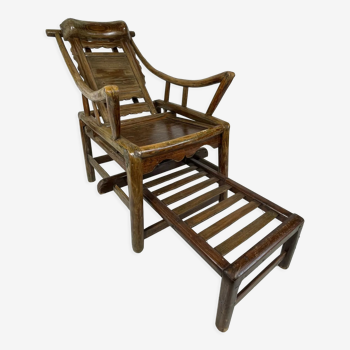 Chaise longue en bambou artisanale chinoise antique, 1900