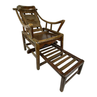 Antique chinese handcrafted bamboo lounge chair, 1900