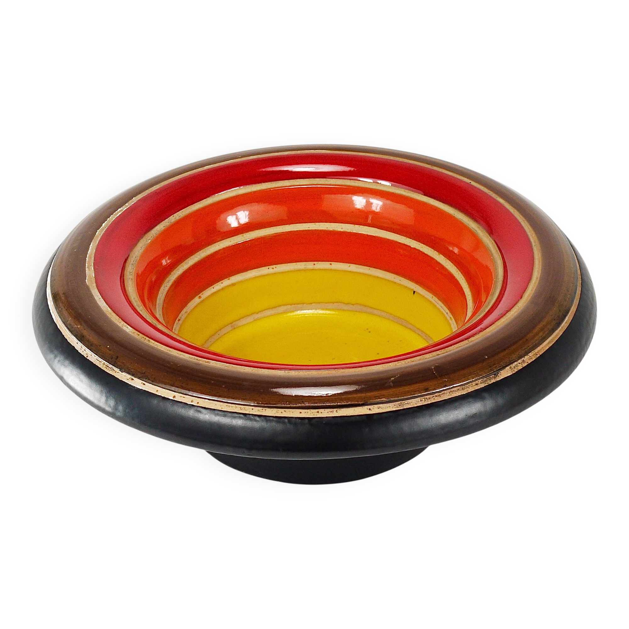 Coupe centre en céramique rayée Aldo Londi Bitossi des années 1960, Italie, style milieu du siècle
