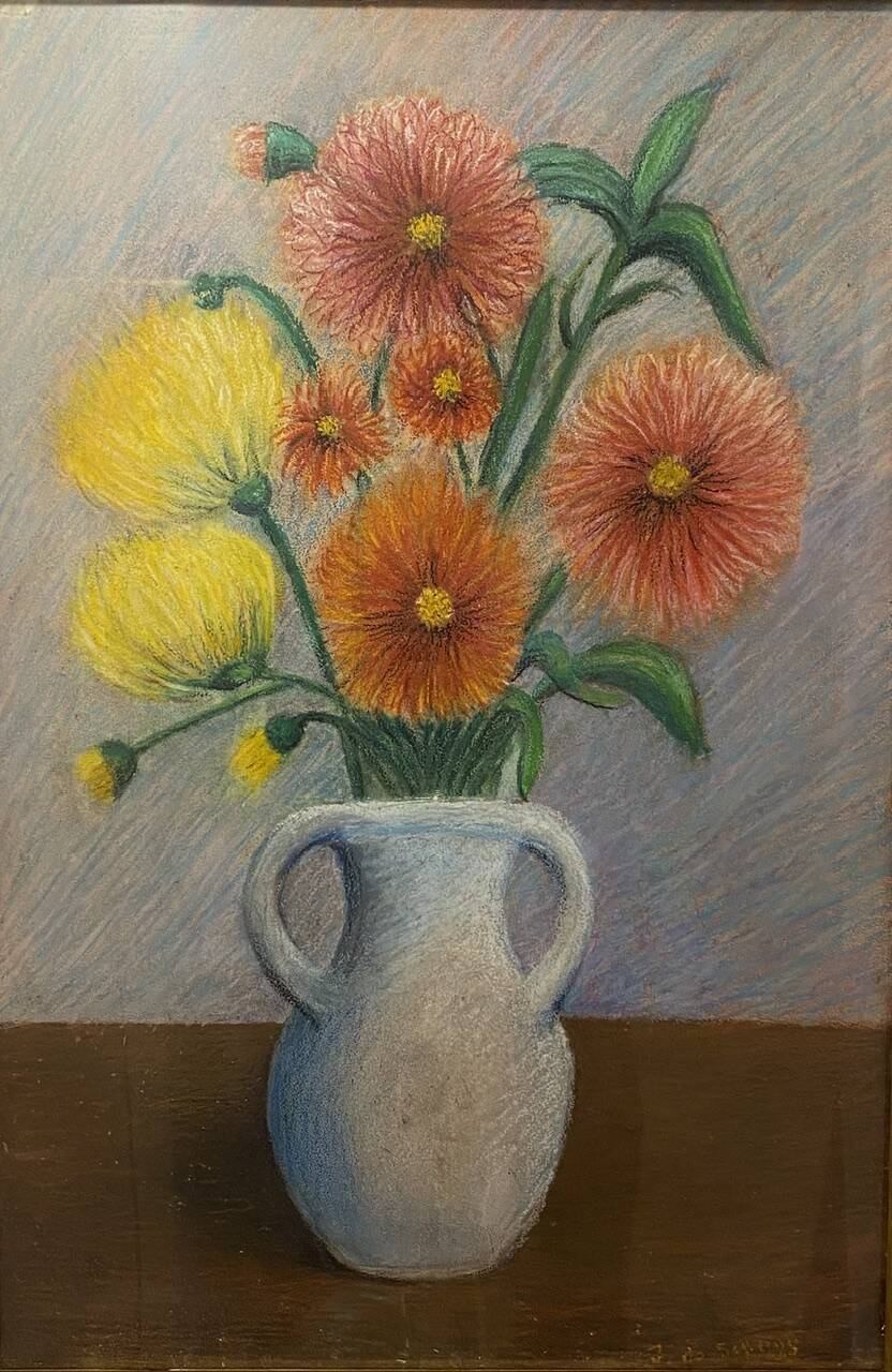 Still life with Dalhia signed J de Sereys, circa 1970.