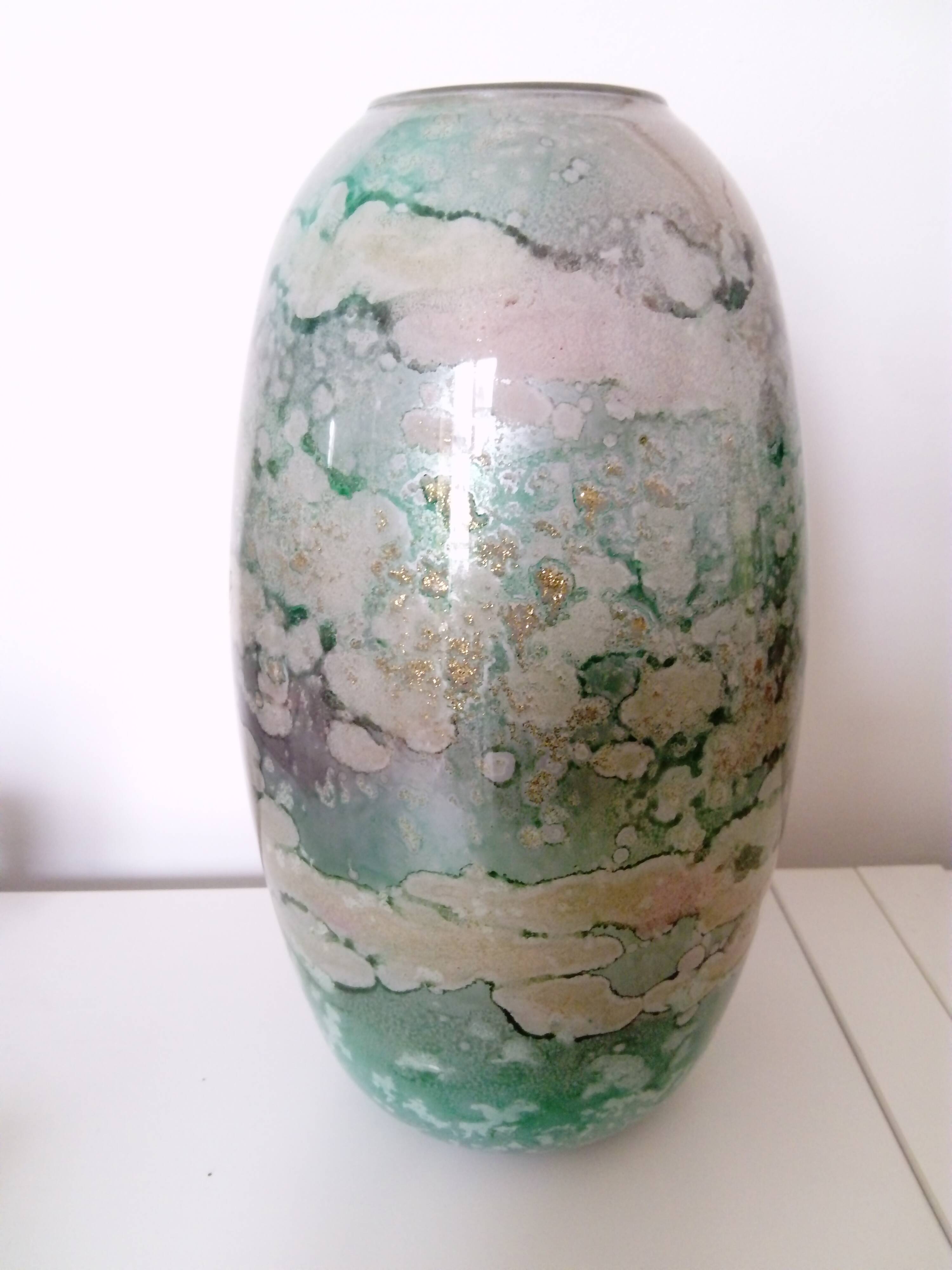 Large lacquered glass vase signed Jean-Noêl Bouillet