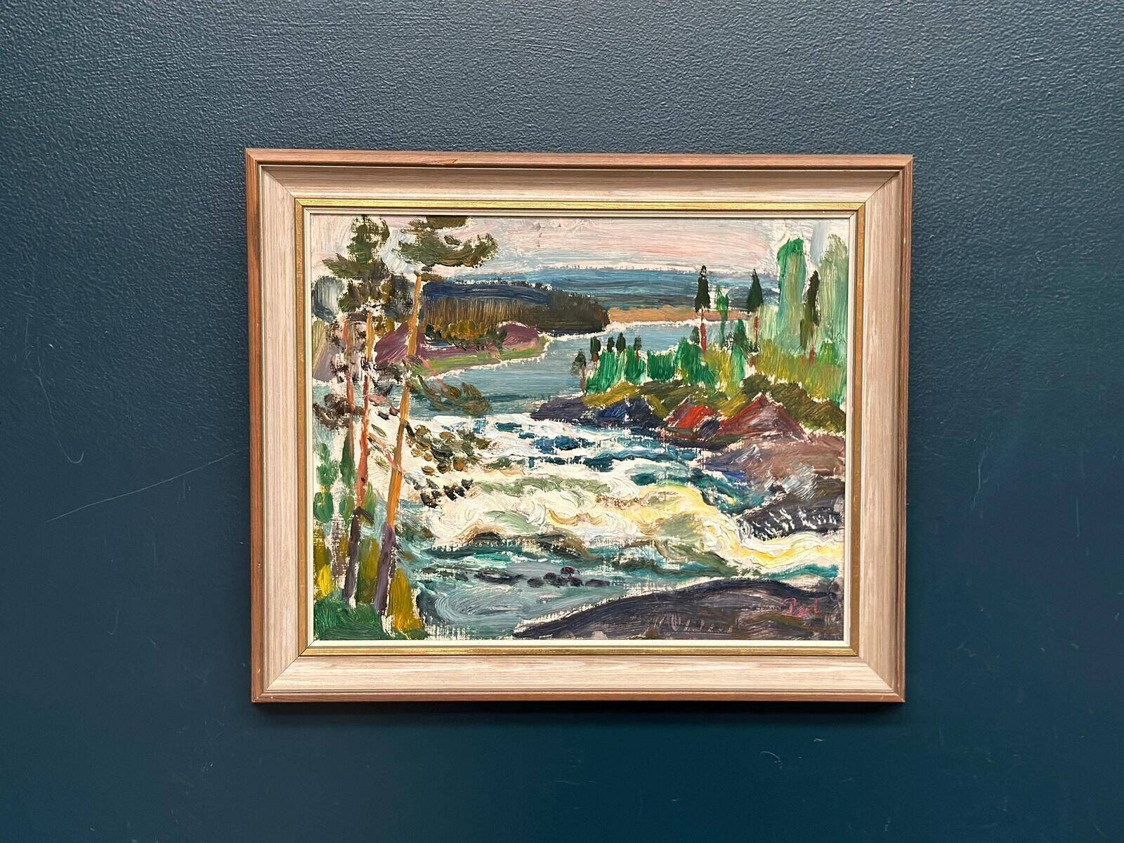 Original Swedish Oil On Panel – “Forsande Vatten” By Paul Sahlin