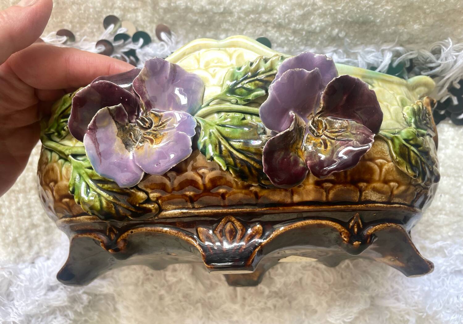 Antique Barbotine Planter from the Onnaing Manufacture, Thought Model