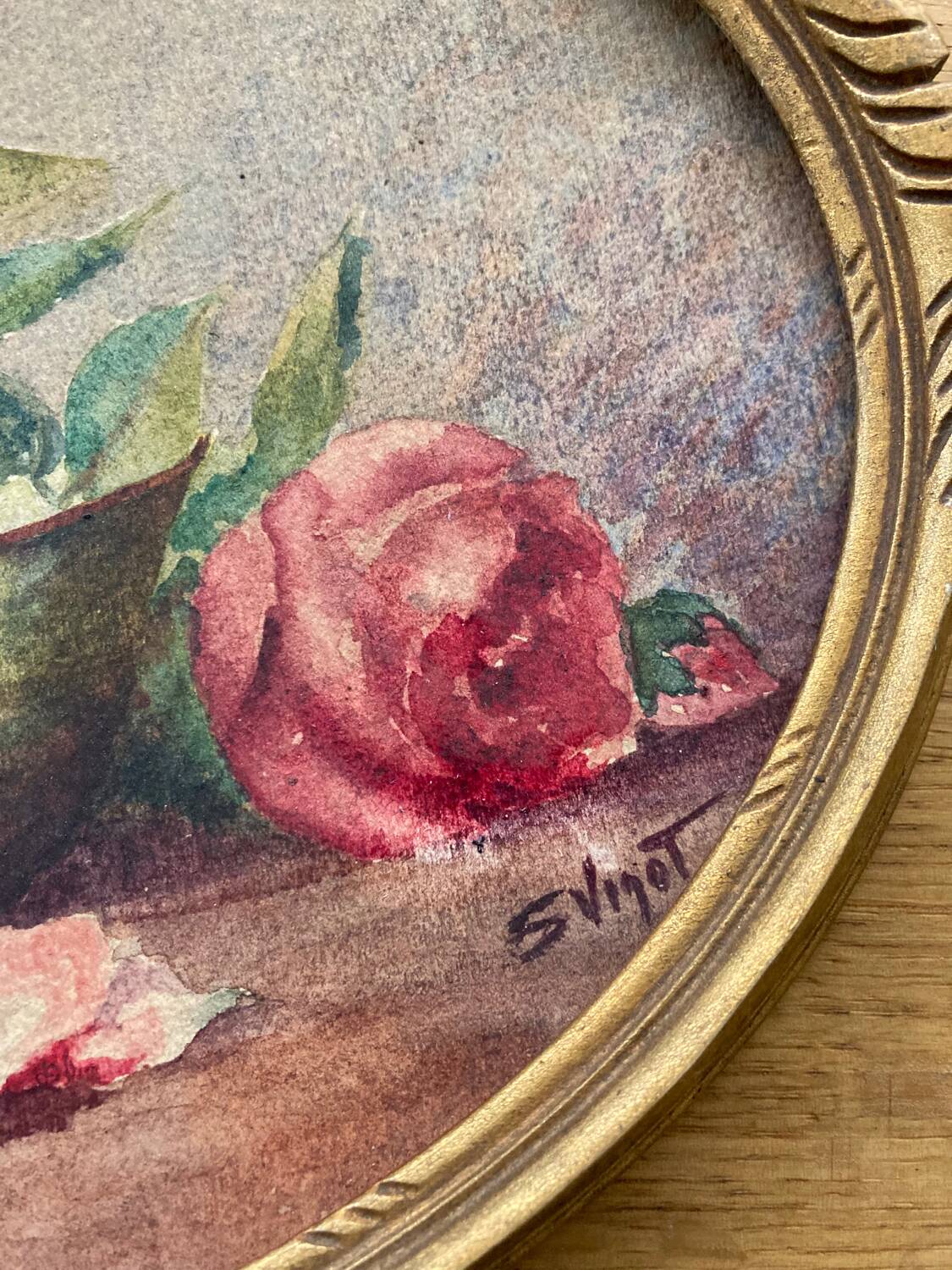 Framed watercolor “Roses” from the 20s/30s