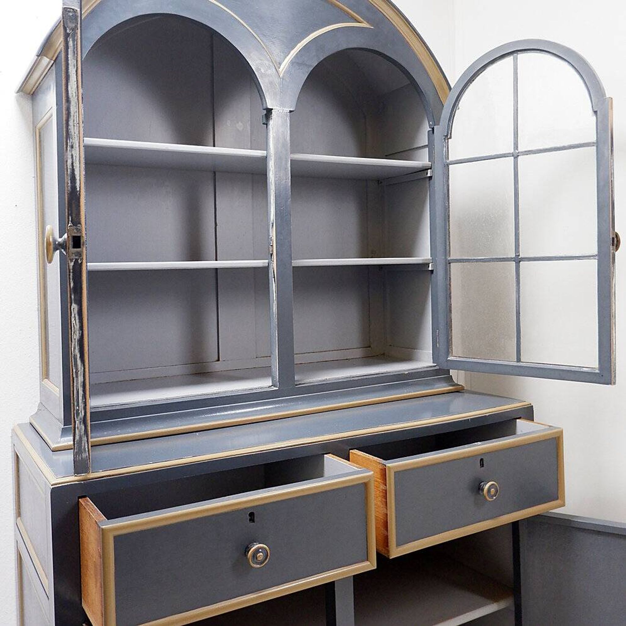 Double-bodied lacquered grey wooden sideboard - one pair available (B)