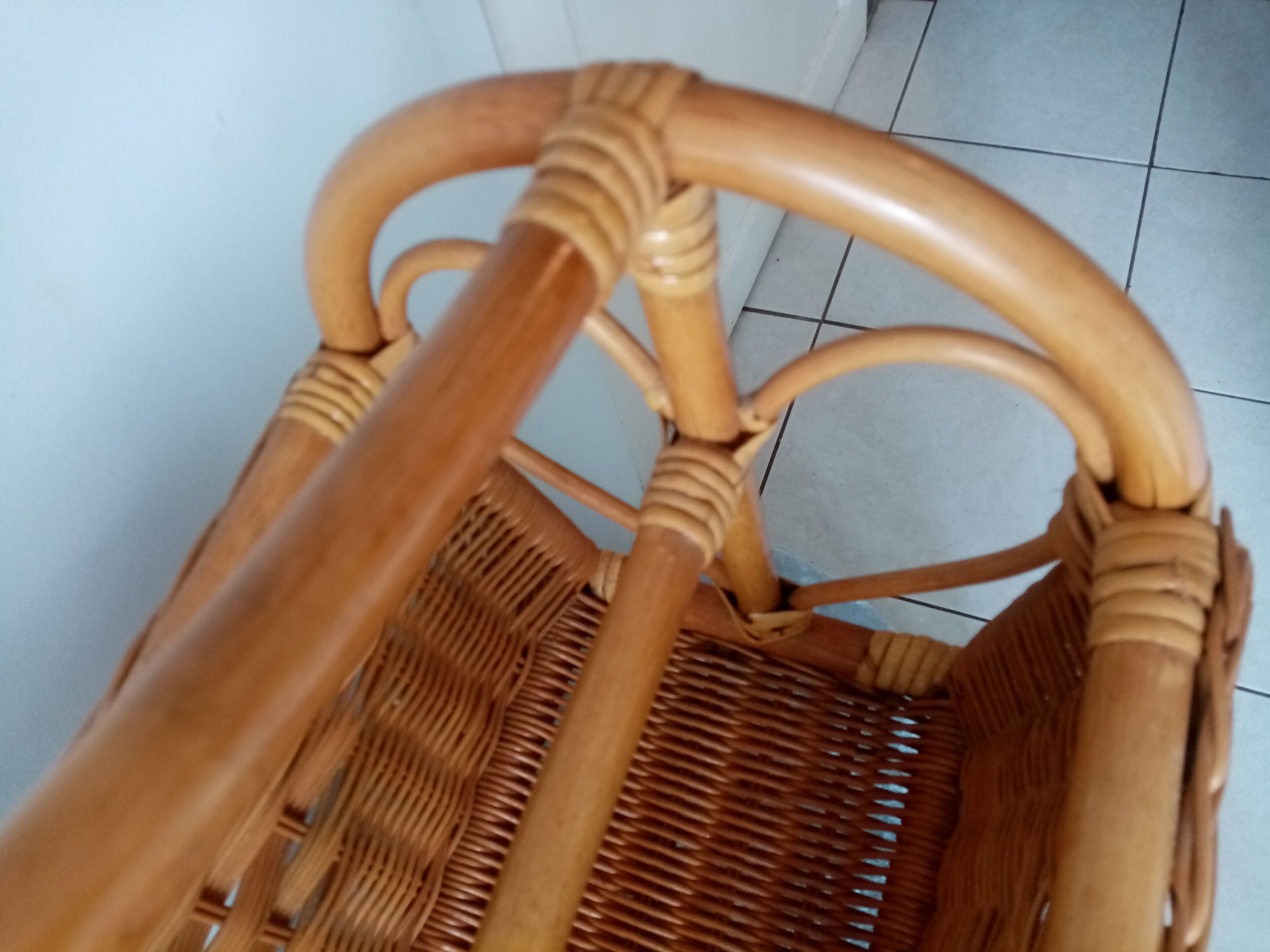 Superb old vintage rattan magazine holder