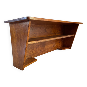 Vintage solid oak geometric wall shelf