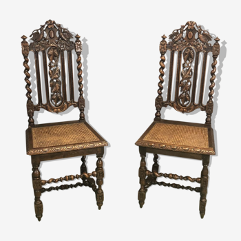 Paire de chaises Henry II en chêne - début XXème