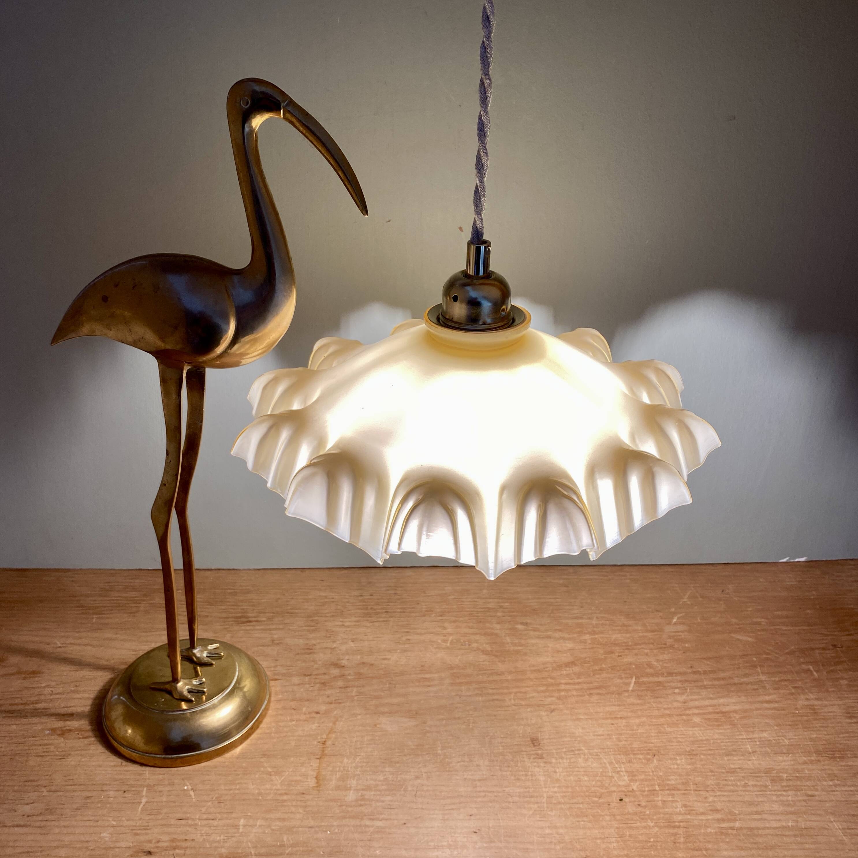 Vintage lampshade pendant light in pale yellow opaline