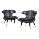 Set of Italian Horn leather armchairs, 1960s