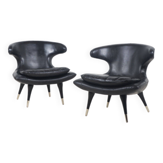 Set of Italian Horn leather armchairs, 1960s