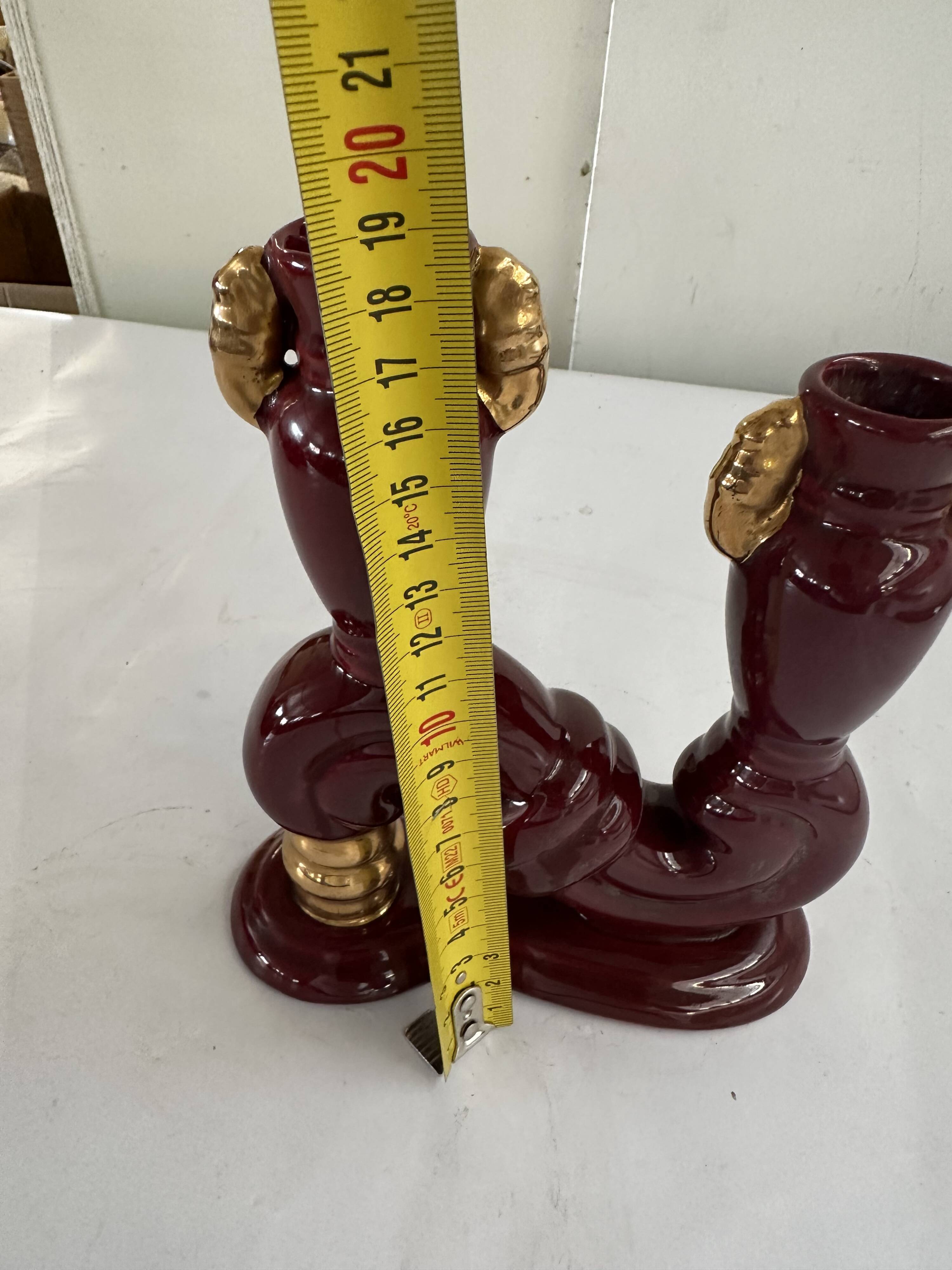 Bordeaux and Gold glazed earthenware candlestick attributed to Vallauris, 1950s