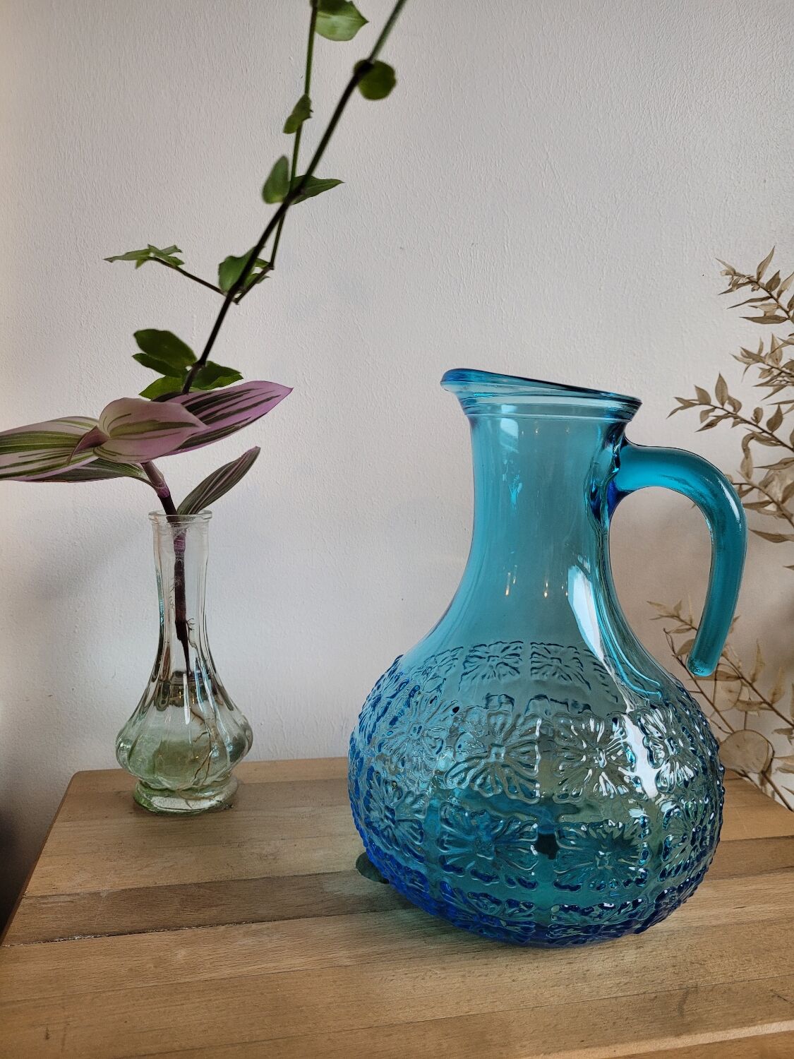 Blue molded glass decanter